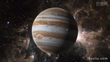 木星在太空中与木卫二之一的轨道照片